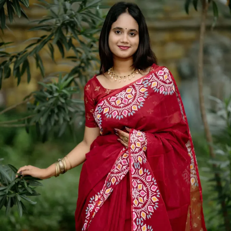 হাফ সিল্ক স্কিন প্রিন্ট শাড়ি