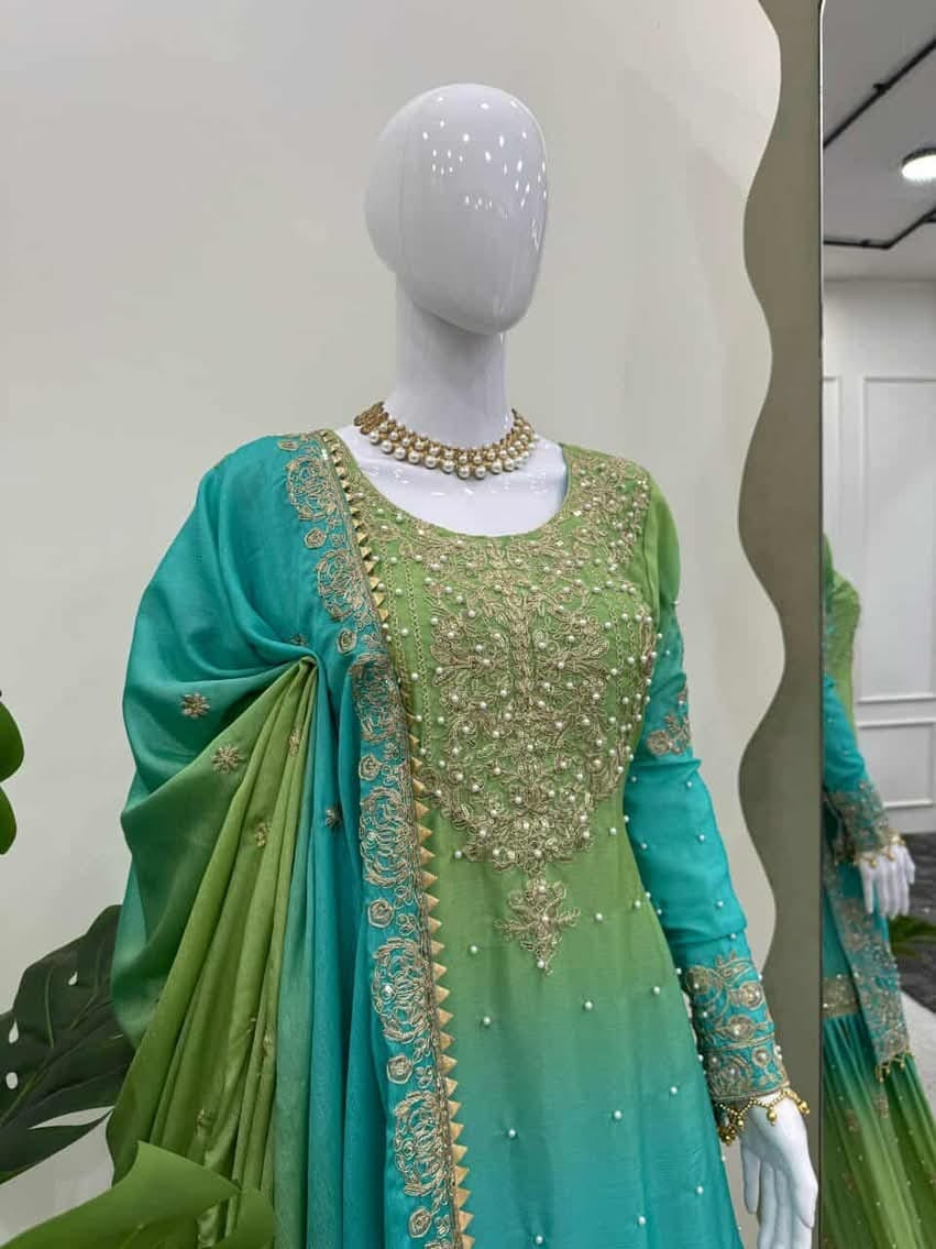 Designer Suit on Havy Chinon febric Plazo with Dupatta