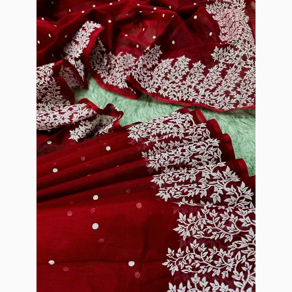 Half Silk Block Print Shari