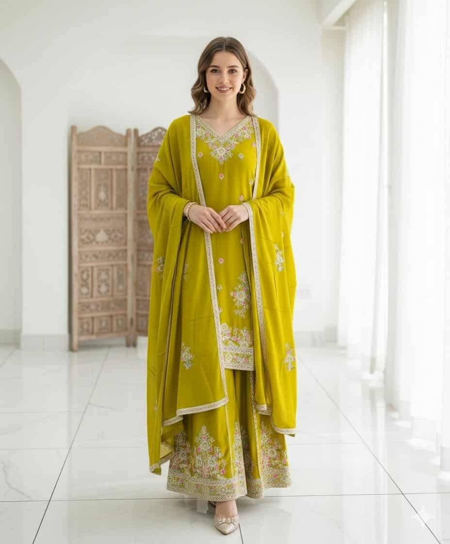 Modling Pure Cinon Top-Sarara and Dupatta Set